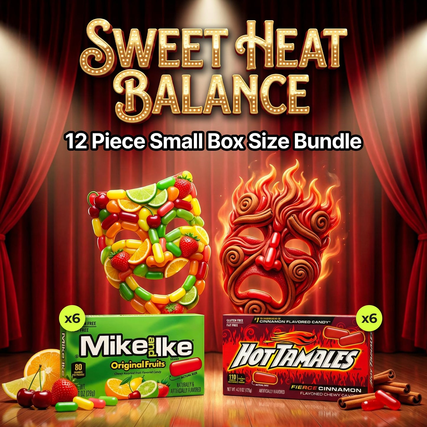 BP BUNDLE Sweet Heat Balance - 6x Original Fruits, 6x Hot Tamales | Fruity & Spicy Candy Combo | Individually Wrapped Chewy Snack Mix for Gifting