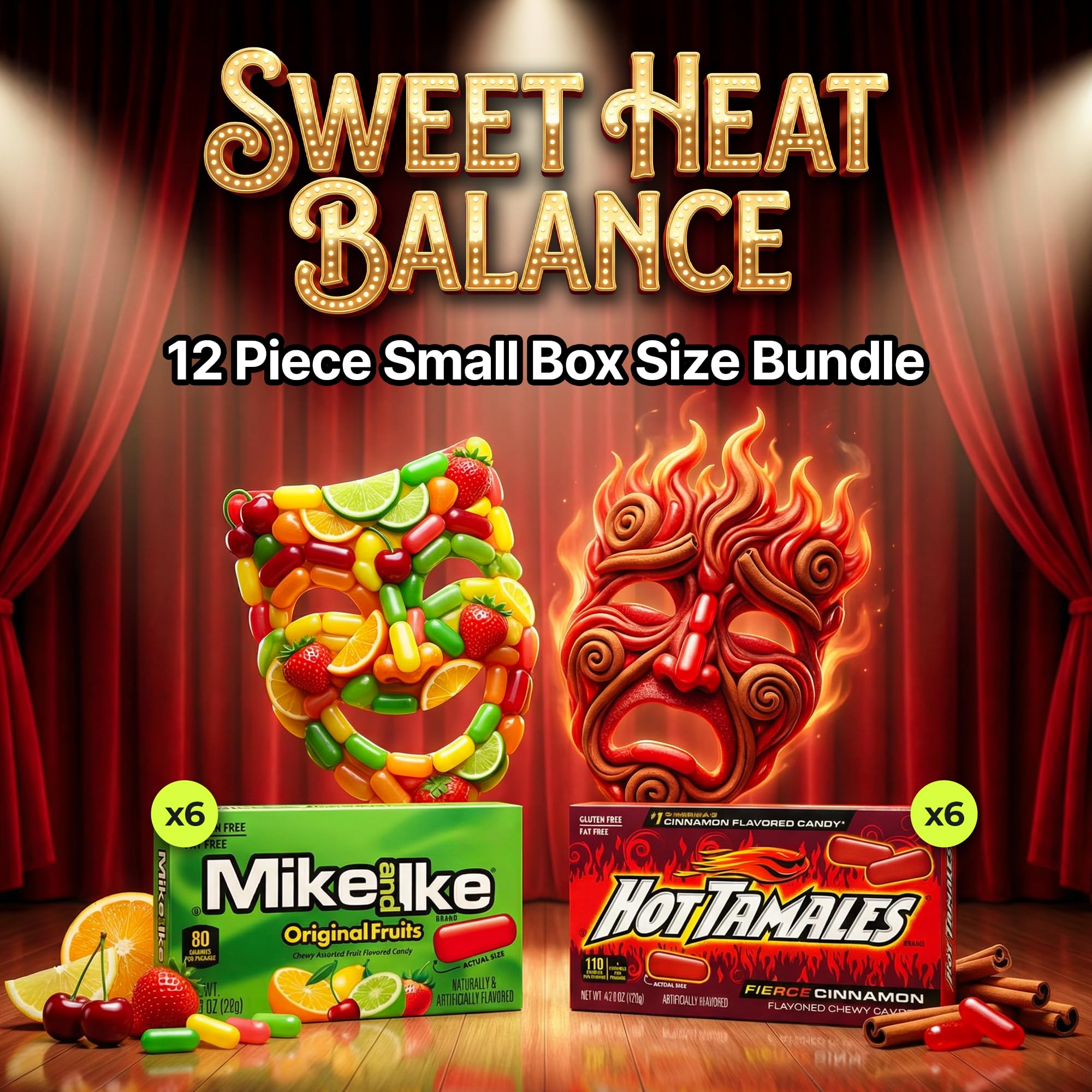 BP BUNDLE Sweet Heat Balance - 6x Original Fruits, 6x Hot Tamales | Fruity & Spicy Candy Combo | Individually Wrapped Chewy Snack Mix for Gifting