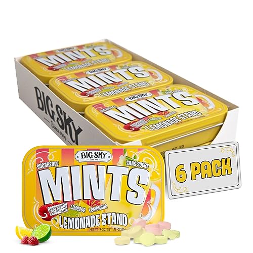Big Sky Sugar Free Lemonade Stand Mints - 50 Count Tin (Pack of 6) | Kosher Certified, Vegan Candy | Aspartame & Gluten Free | Lemon Flavored Sugar