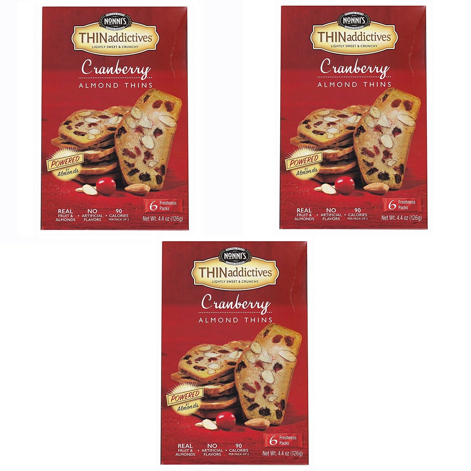 Nonni's Thin Addictives Cranberry Almond Thins, 4.4 Ounce (Pack of 3)