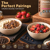 Oppenheimer USA Dark Chocolate Chips Granola - 11 oz Canister - 100% Vegan, Plant Based Crunch Cereal & Yogurt Topper - Kosher, Source of Fiber, No