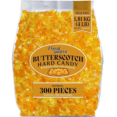 A Great Surprise Premium Butterscotch Hard Candy - 4 lb - Individually Wrapped Butterscotch Candy Discs Buttons - Classic Creamy & Old Fashioned