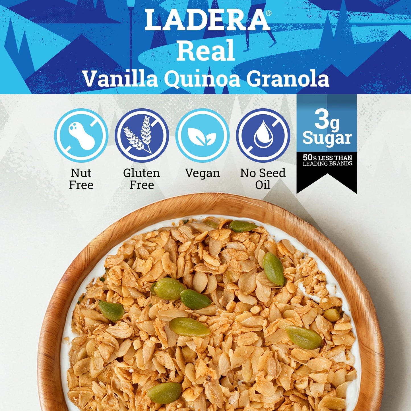 Ladera Vanilla Quinoa Granola - Nut Free Low Sugar Breakfast Cereal, Gluten Free & Vegan, Honest Ingredients, 11 OZ