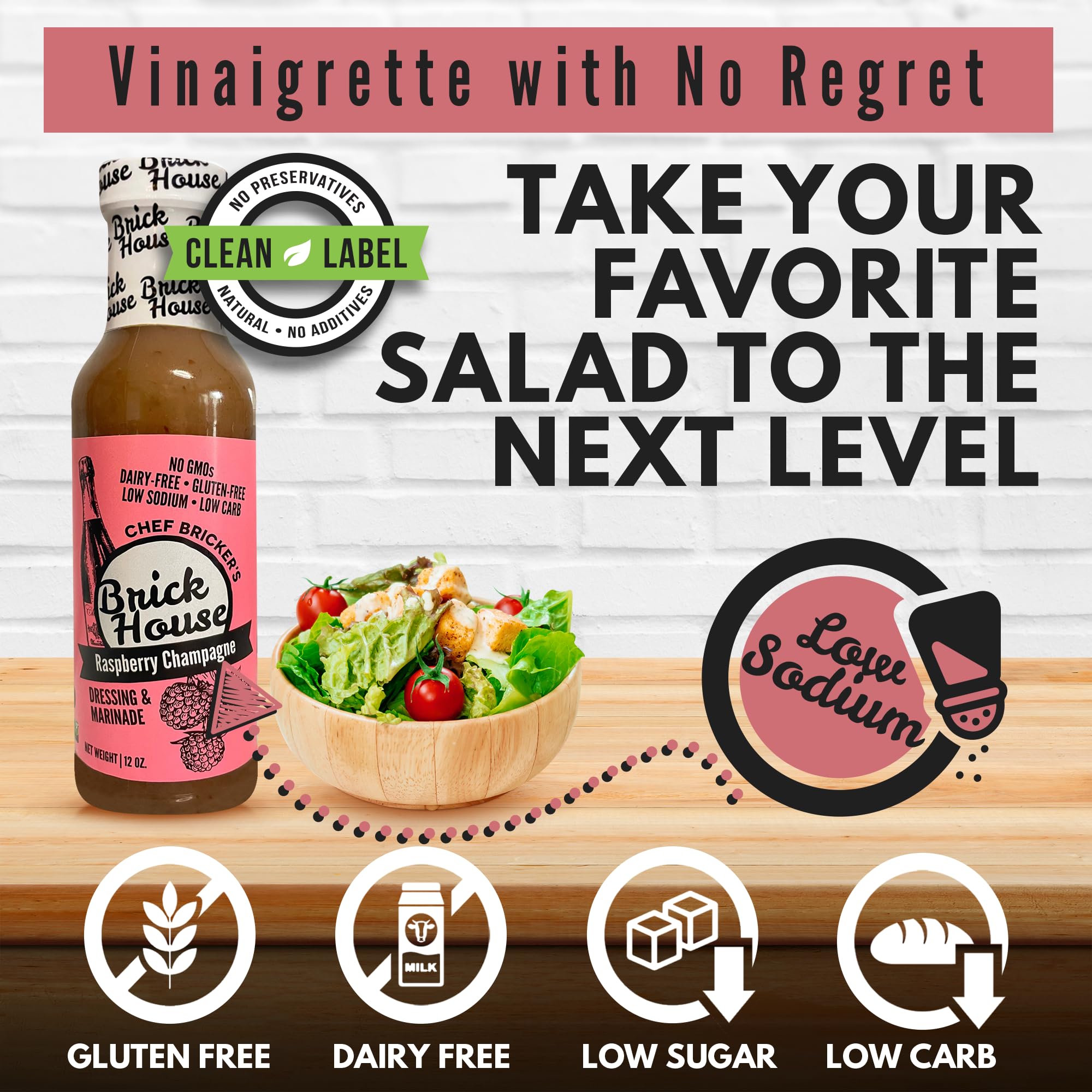 Brick House Raspberry Champagne Vinaigrette, 12 oz - Bold, Fruity Raspberry Vinaigrette Salad Dressing & Marinade - Low Sodium Salad Dressing, Low