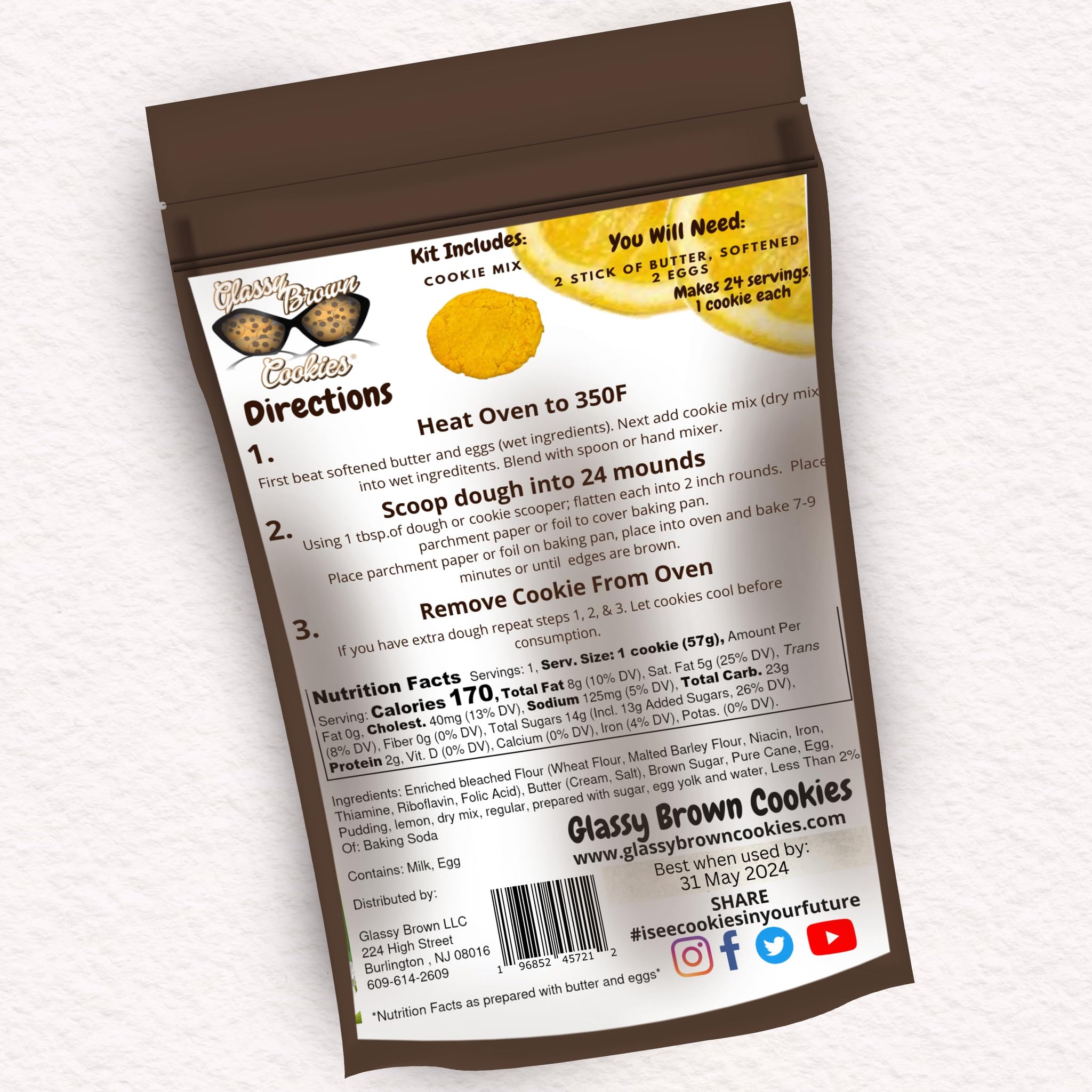 Glassy Brown Cookies-Lemon Drop Cookie Mix | Fresh Lemon Cookies | Protein Cookies | Cookie Butter & Eggs | No Preservatives - Serves 24 Soft Cookies.