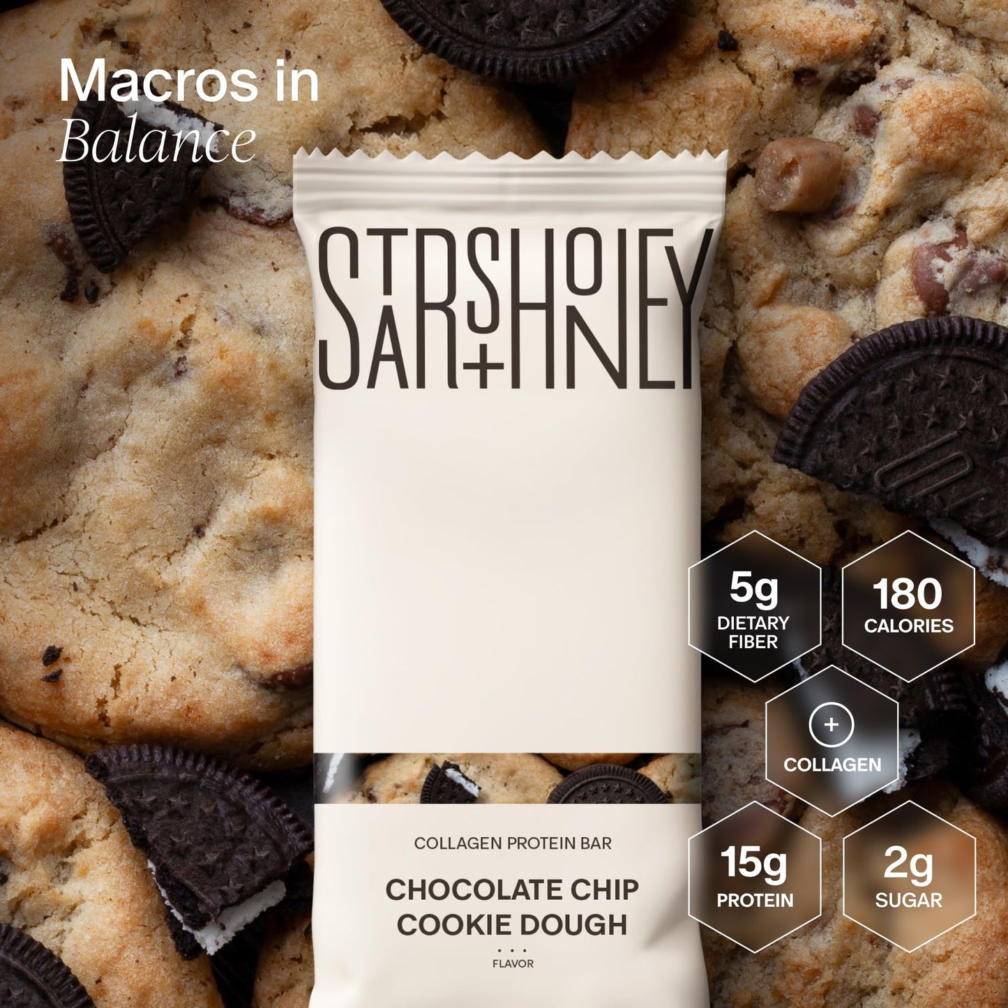 Stars + Honey Protein Bars, Chocolate Chip Cookie Dough, 15g Protein, 2g Sugar, with Collagen Peptides, Dairy Free, Soy & Gluten Free Snacks, Keto