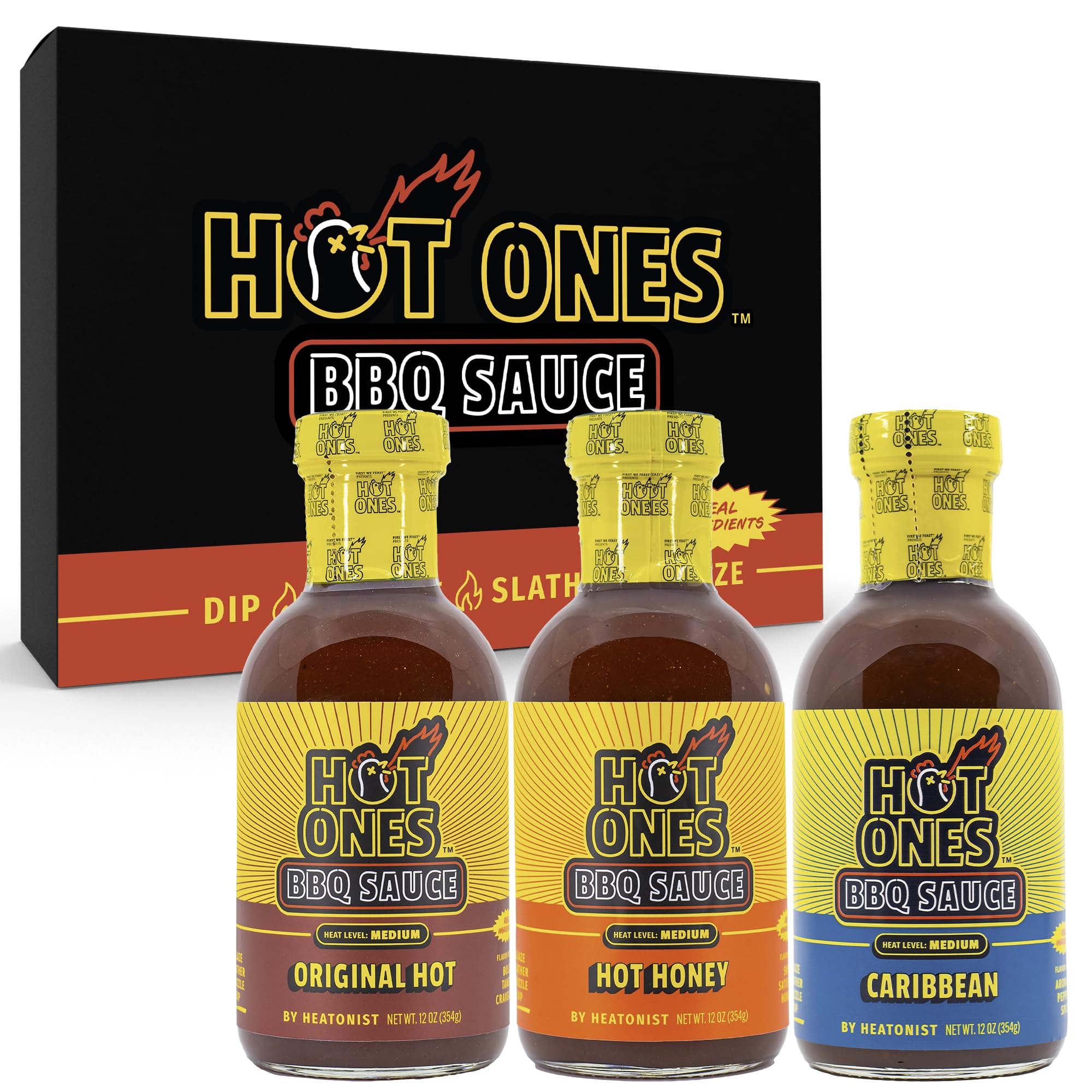 Hot Ones BBQ Sauce Trio - Variety Pack - Gift Set - Original, Hot Honey, Caribbean