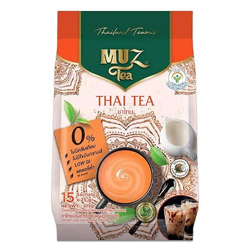 MuzTea Thai Tea Mix Milk Tea Powder 3 in 1 Instant Thai Tea Drink Packets Authentic Assam Tea Leaves For Hot Ice Tea, No Artificial Color 15 Sachets