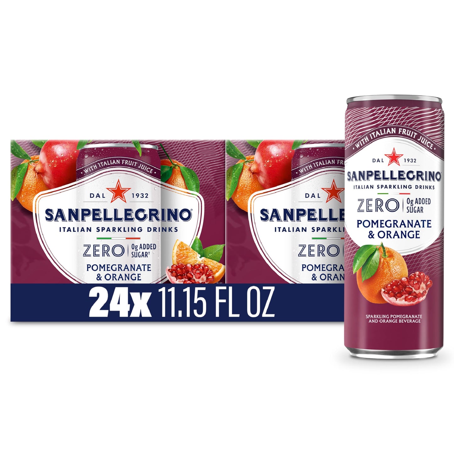 Sanpellegrino Zero Grams Added Sugar Pomegranate & Orange Italian Sparkling Drink, 24 Pack Of 11.15 Fl Oz Cans, Sanpellegrino Italian Sparkling