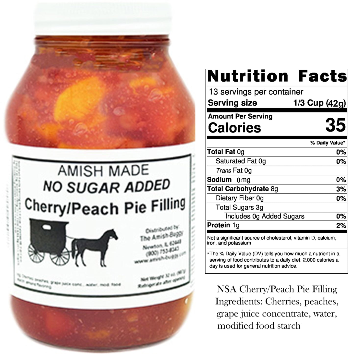 Amish Pie Filling and Topping - (Two - 32 Oz Jars) (Cherry Peach NSA)