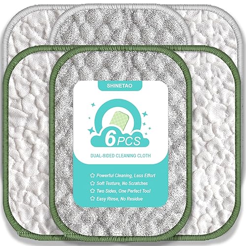 SHINETAO 6PCS Double-Sided Non-Scratch Cleaning Cloths - Reusable Scrub Pads & Dish Cloths, Fast-Dry & Odor-Resistant for Non-Stick Pans, Glass