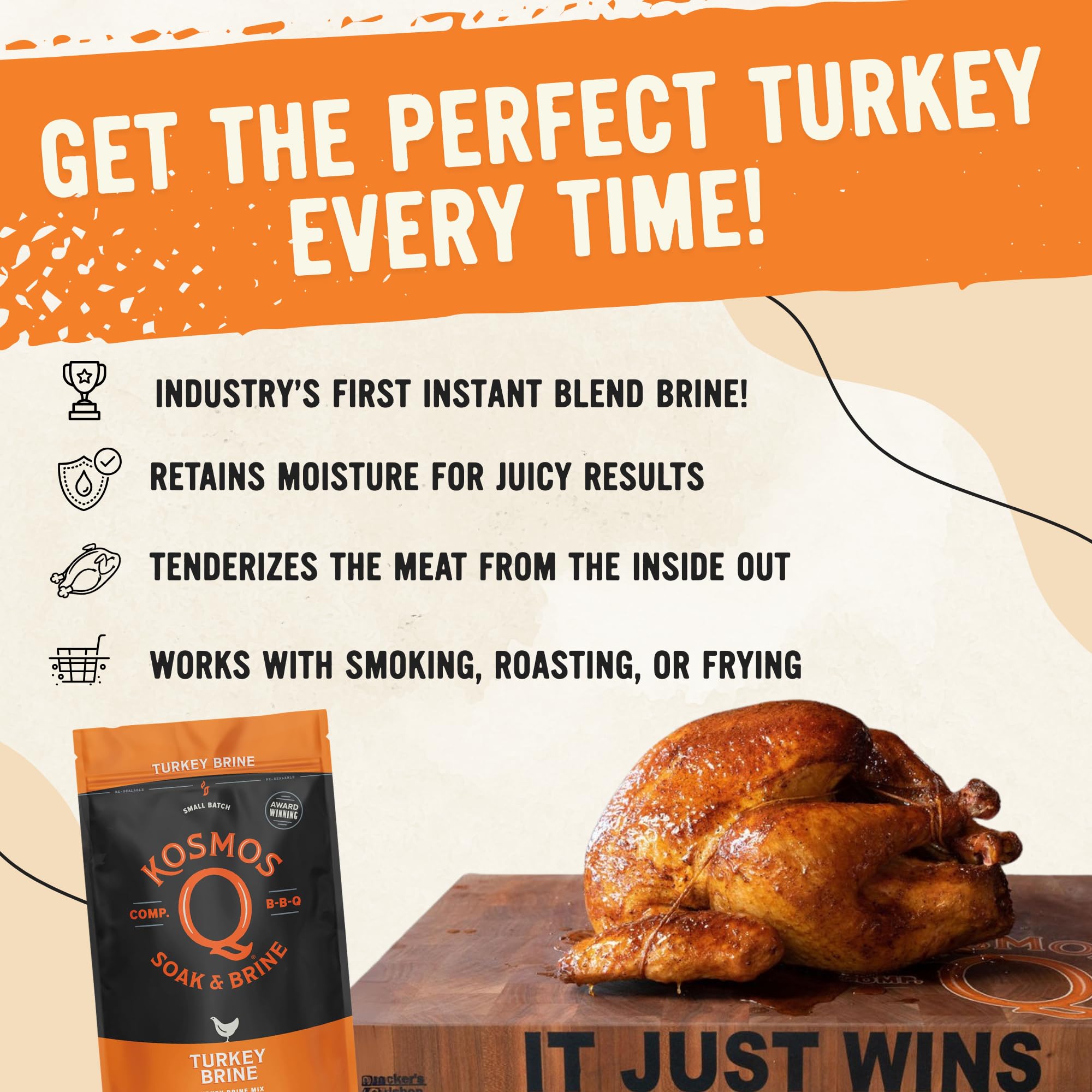 Kosmos Q Turkey Brine Soak, Brown Sugar & Worcestershire Spice Mix for Whole, Smoked, Oven Roasted or Fried Turkey, Locks In Juicy Moisture & Savory