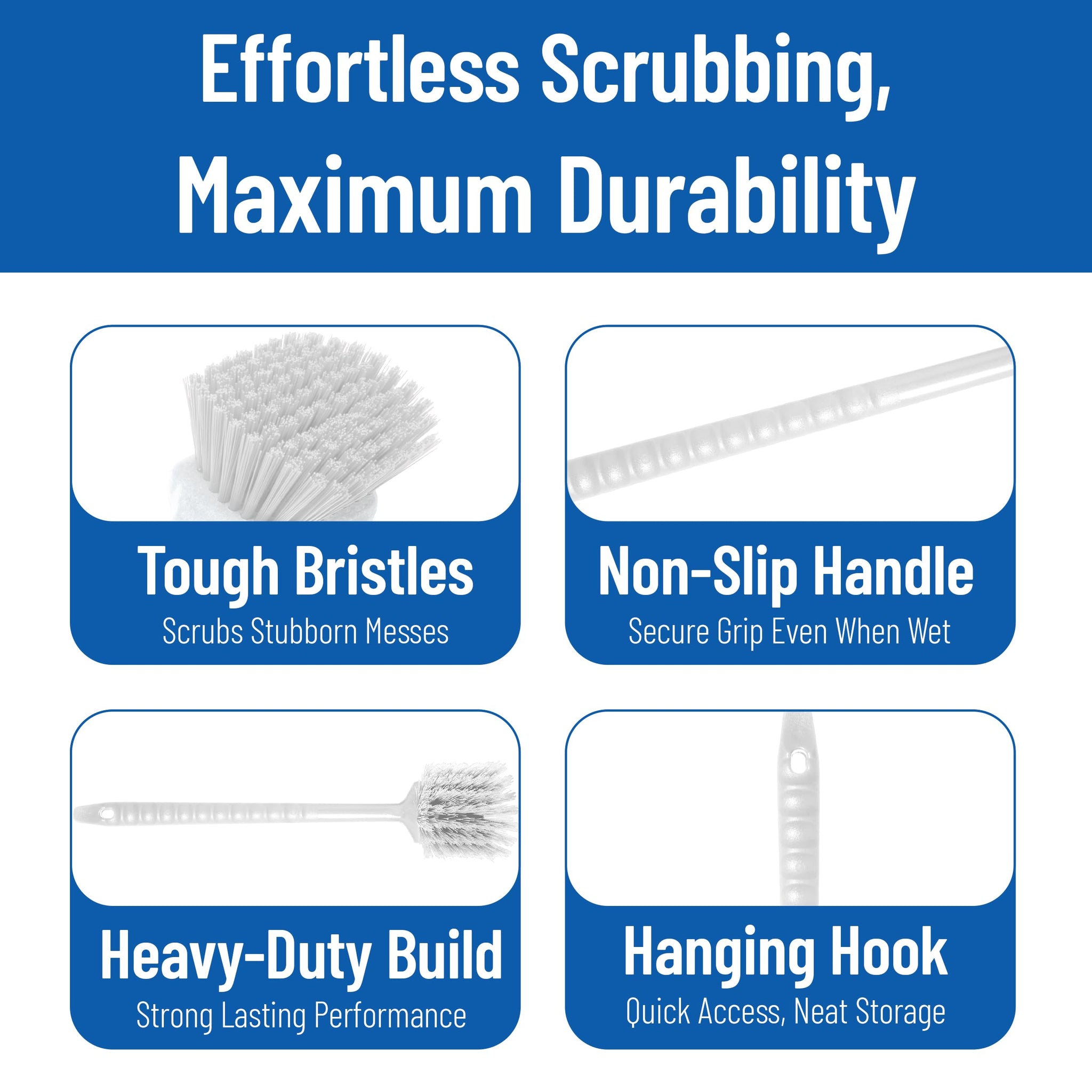 SPARTA 40501EC02 Plastic Large Scrub Brush, Kitchen Brush, Utility Brush With Long Handle For Cleaning, 20 Inches, White