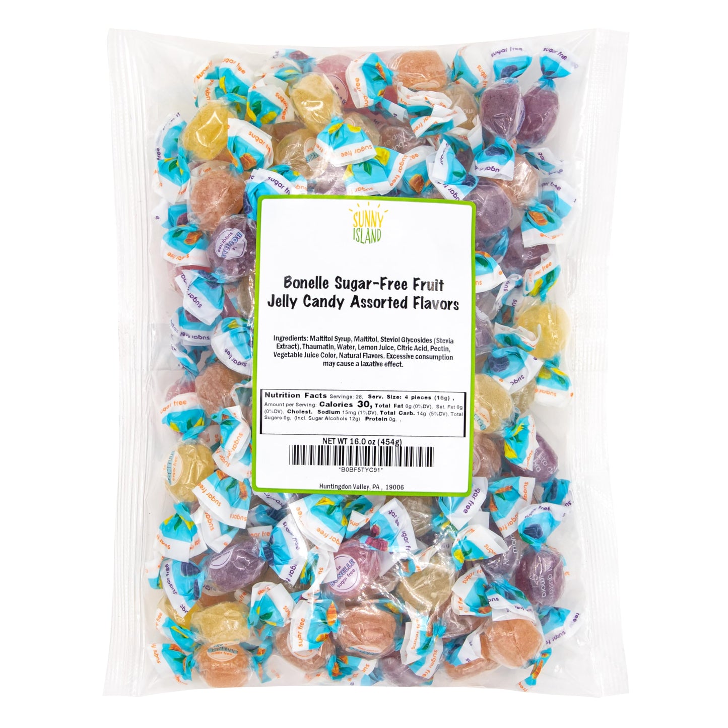 Bonelle Sugar Free Fruit Jelly Candy | 1 Pound Bag | Individually Wrapped Sugar Free Candy | Naturally Flavored Dye Free Candies | Assorted Flavors
