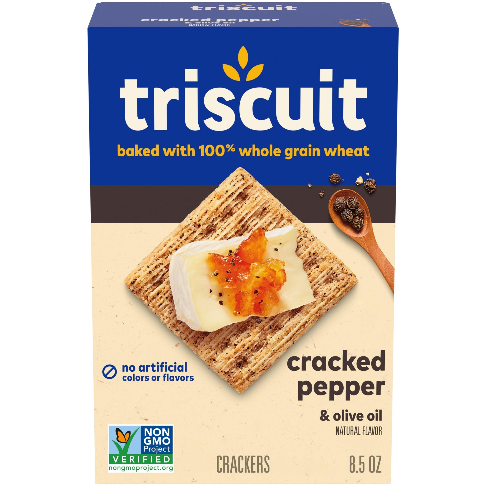 Triscuit Cracked Pepper & Olive Oil Whole Grain Wheat Crackers, Lunch Snacks, Snack Crackers, 8.5 oz