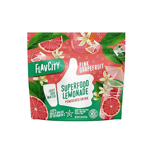 FlavCity Pink Grapefruit Superfood Lemonade Drink Mix - Sugar-Free Lemonade Powder with Real Crystallized Grapefruit & Organic Acerola - 100% DV