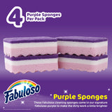 Fabuloso Scratch-Free Kitchen Dish Sponges, Purple Cellulose Scrubber Sponge with Scouring Pad for Dishes, Pots, Pans, Counters and Sinks, Tough on