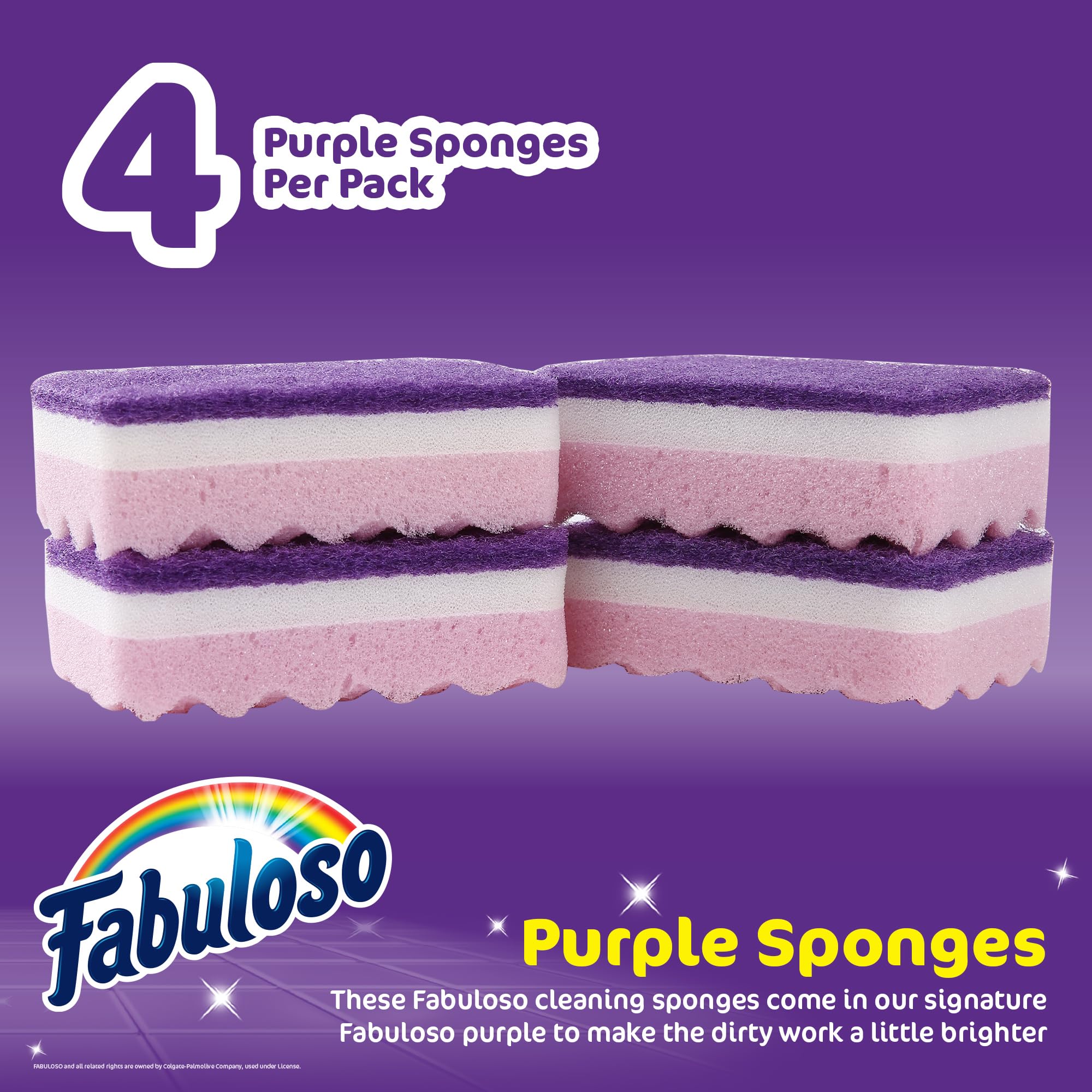 Fabuloso Scratch-Free Kitchen Dish Sponges, Purple Cellulose Scrubber Sponge with Scouring Pad for Dishes, Pots, Pans, Counters and Sinks, Tough on