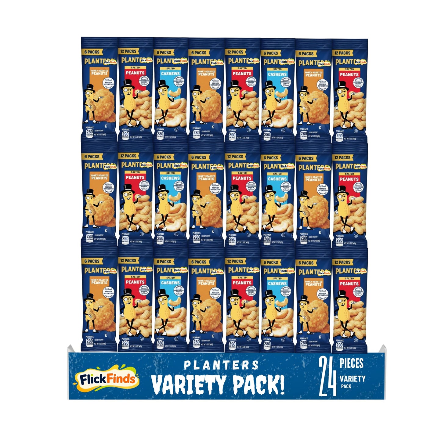 Pl@n†ers Cashews & Peanuts Variety Pack - 24 Count, Individually Wrapped Snack Bags, Protein-Packed, On-the-Go Snacks