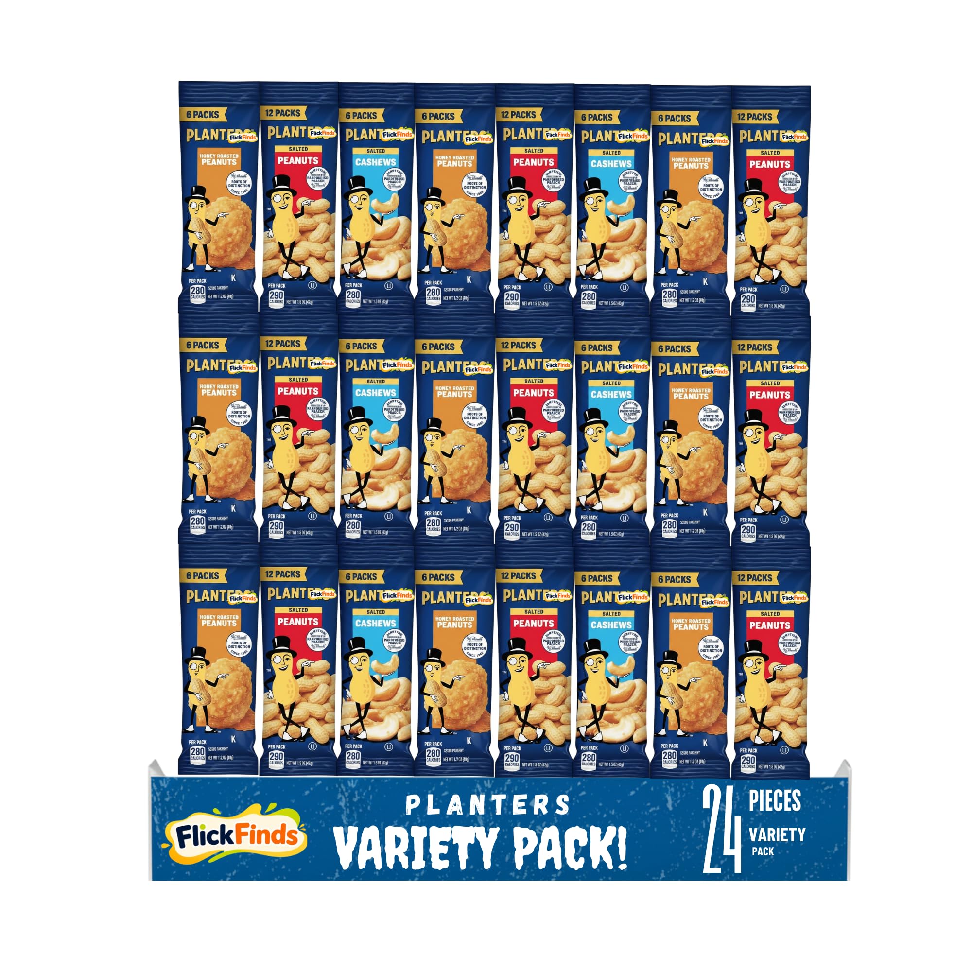 Pl@n†ers Cashews & Peanuts Variety Pack - 24 Count, Individually Wrapped Snack Bags, Protein-Packed, On-the-Go Snacks