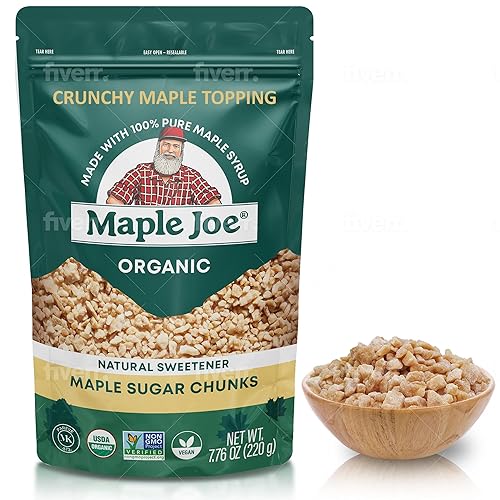Maple Joe Organic Maple Sugar Sprinkles, Maple Flakes Made With Canadian 100% Pure Maple Syrup. Delicious With Coffee, Ice Cream, Yogurt & More Maple Sugar Granulated Chips Maple Chunks 7.8 oz