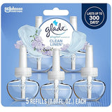 Glade PlugIns Refills Air Freshener, Scented and Essential Oils for Home and Bathroom, Clean Linen, 3.35 Fl Oz, 5 Count