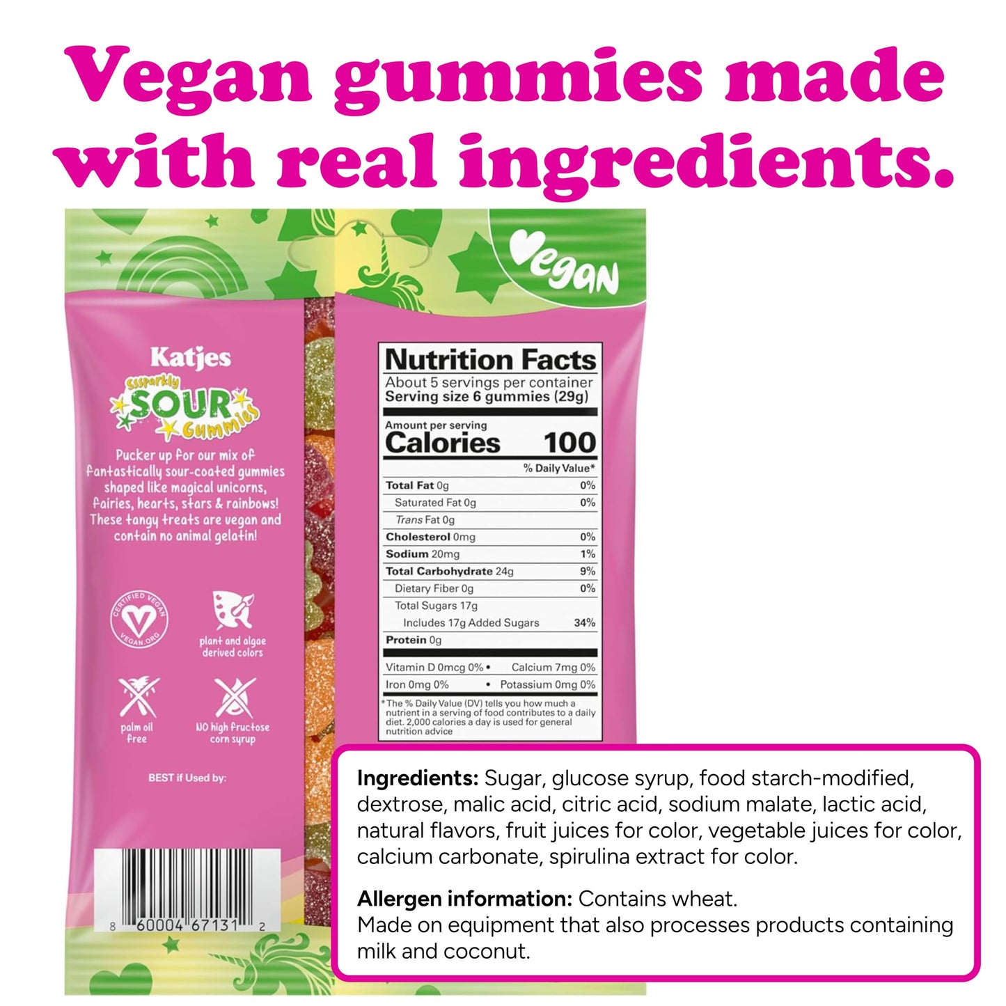 Katjes Vegan Sour Gummies, Wildly Good Sour Soft & Flavorful Gummy Candy, Colorful Whimsical Shapes, No Artificial Dyes or Flavors, Gelatin Free, Kids