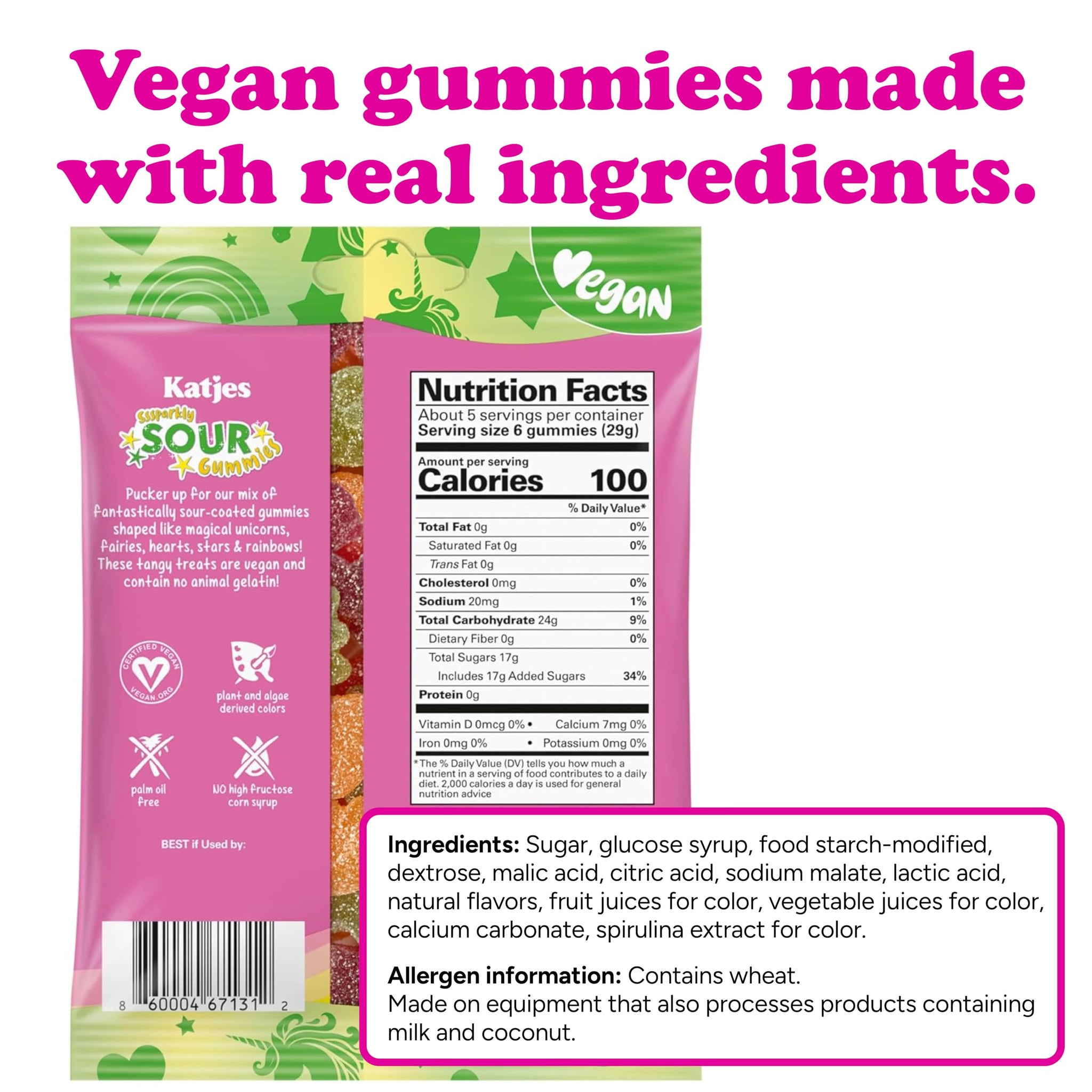 Katjes Vegan Sour Gummies, Wildly Good Sour Soft & Flavorful Gummy Candy, Colorful Whimsical Shapes, No Artificial Dyes or Flavors, Gelatin Free, Kids