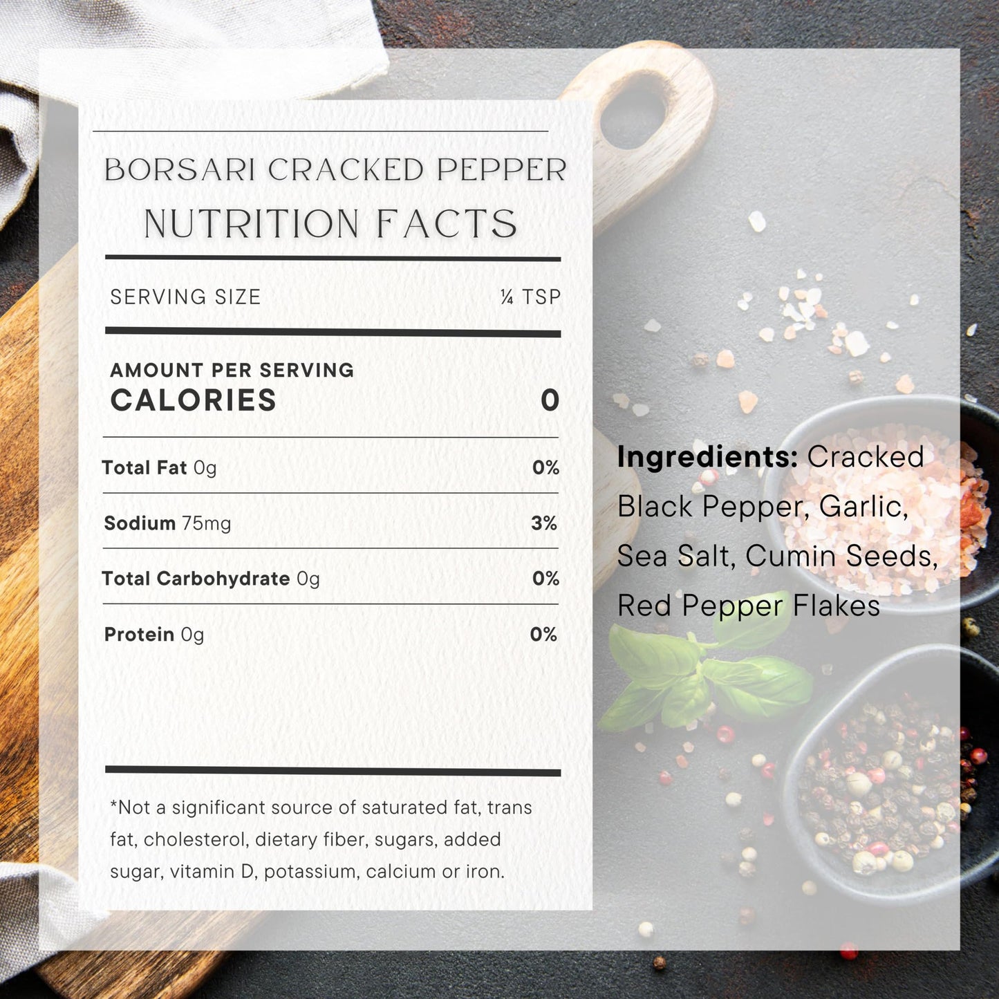 Borsari Cracked Pepper Seasoning Blend - Fresh Cracked Black Pepper Seasoned Salt Blend with Garlic & Red Pepper Flakes - Gourmet Pepper Blend for