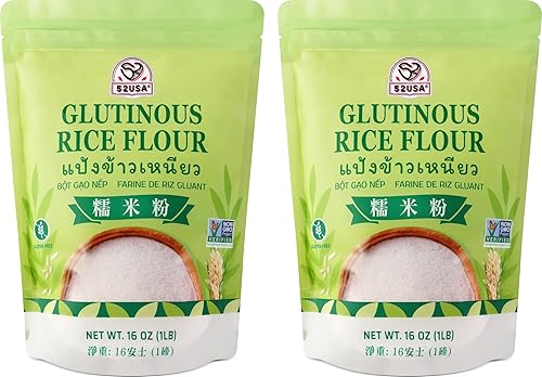 52USA Glutinous Rice Flour 32 Ounce (Basic), 1 Pound (Pack of 2), Rice Flour for Baking or Cooking, Product of THAILAND, All Natural White Rice Flour