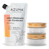 Azuna Air Freshener & Odor Eliminator for Strong Odor | 2 Room Kit Includes (2) Empty Luxe Glass Jar & 12oz Gel Refill with Tea Tree Essential Oil |