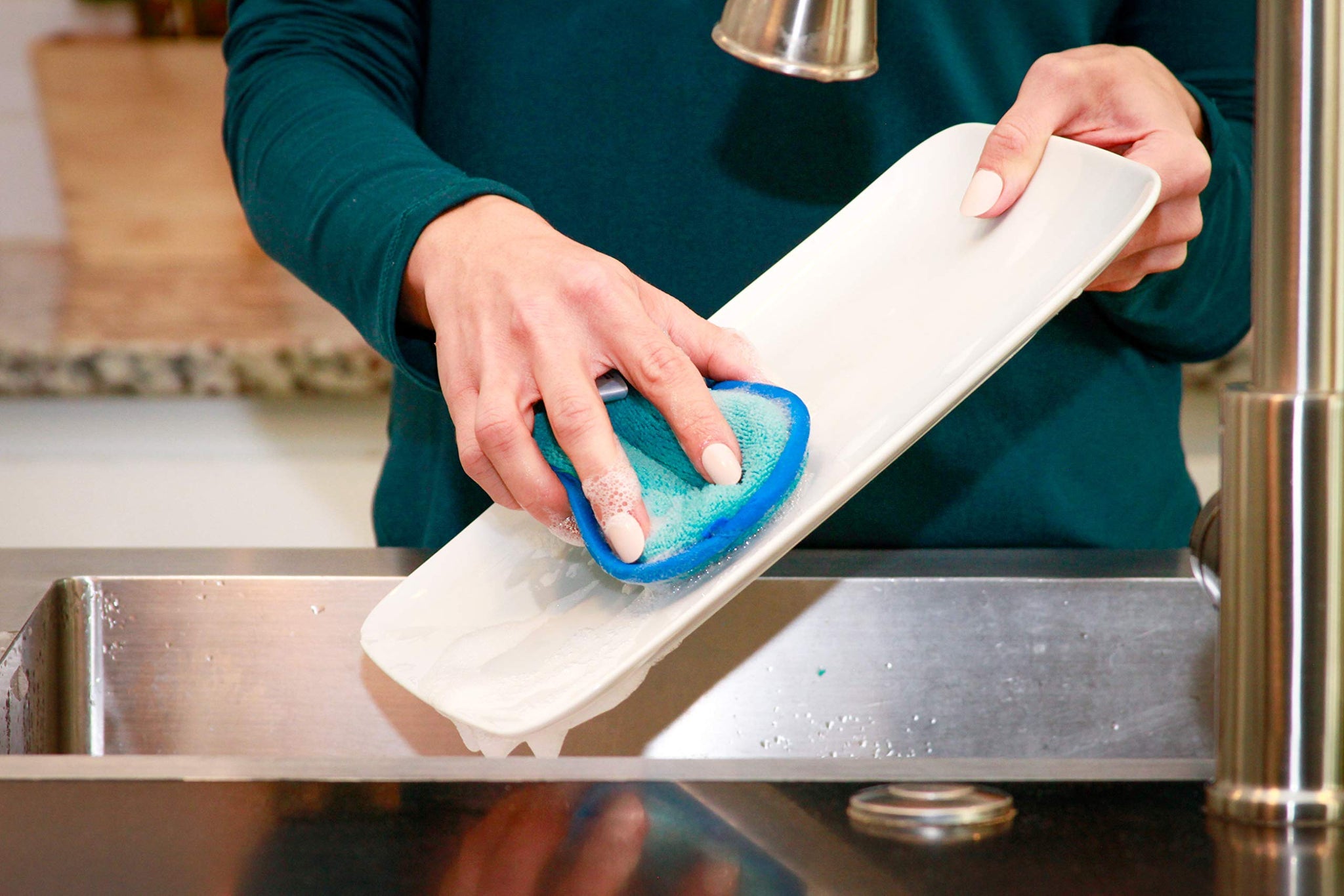 Kitchen Scrubber Sponge by Tiare Home Non Scratch Cleaning for Dishes and More Dual Surface Microfiber (6 Pack)