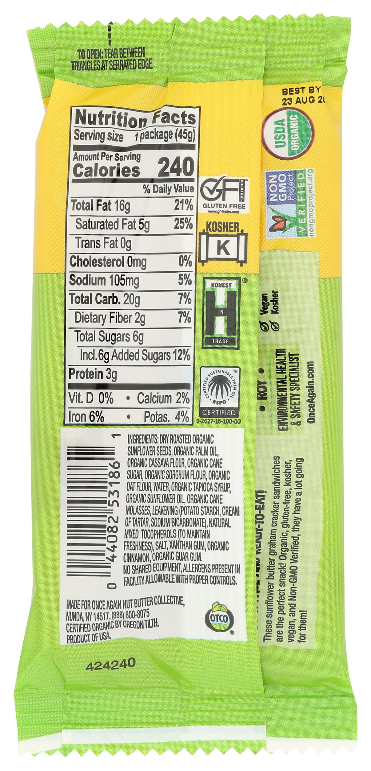 ONCE AGAIN Organic Sunflower Seed Butter Graham Cracker Sandwich, 1.59 OZ