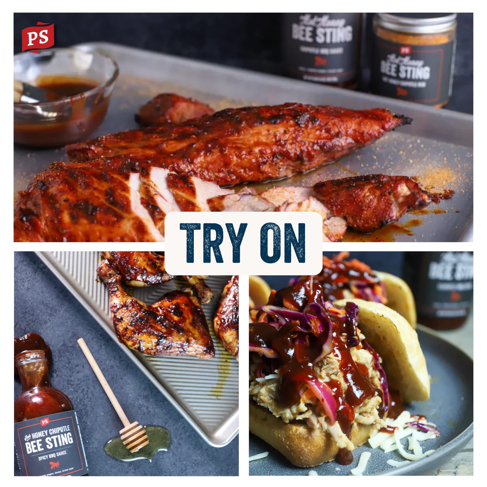 PS Seasoning Hot Honey Bee Sting Chipotle BBQ Sauce - All-Purpose Glaze, Marinade, Baste, and Dip - Sweet and Spicy Grilling Sauce for Chicken Wings