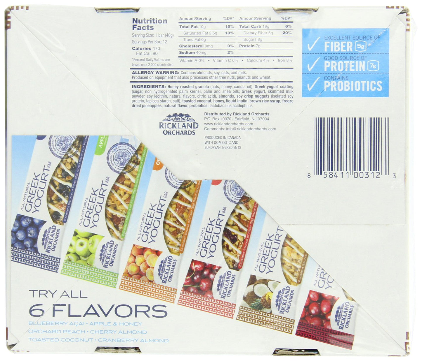 Rickland Orchards Greek Yogurt Covered Granola Bar, Toasted Coconut, 1.4 Ounce (Pack of 12)