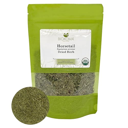 Biokoma Organic Horsetail Herb Tea 50g (Shavegrass) - Supports Healthy Hair, Skin and Nails - USDA Certified Organic Loose Dried Leaves in Resealable