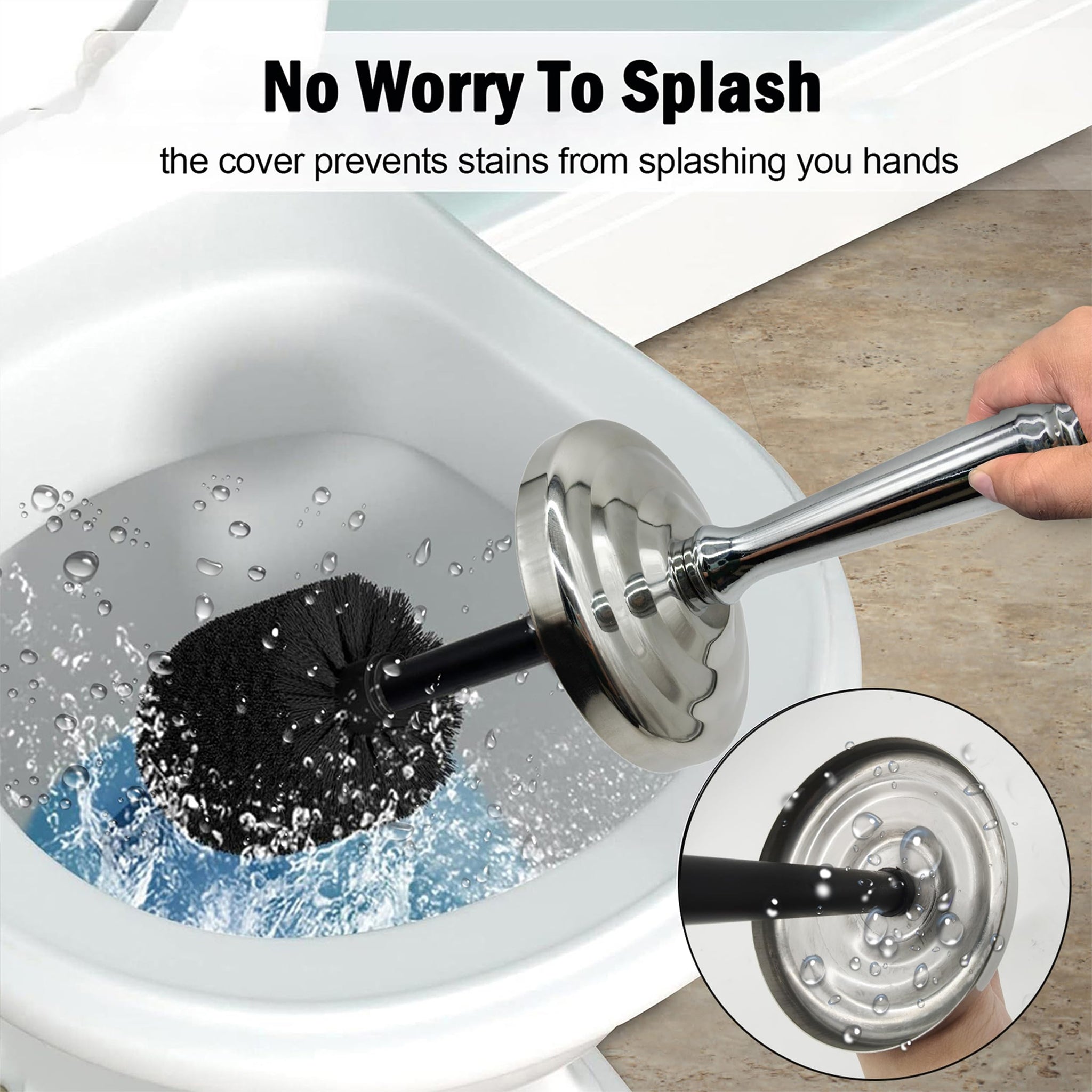 Indecor Home Silver Chrome Toilet Bowl Brush with Holder with Removable lastic Liner, Durable Bathroom Cleaning Tool, Bathroom Cleaner Brush