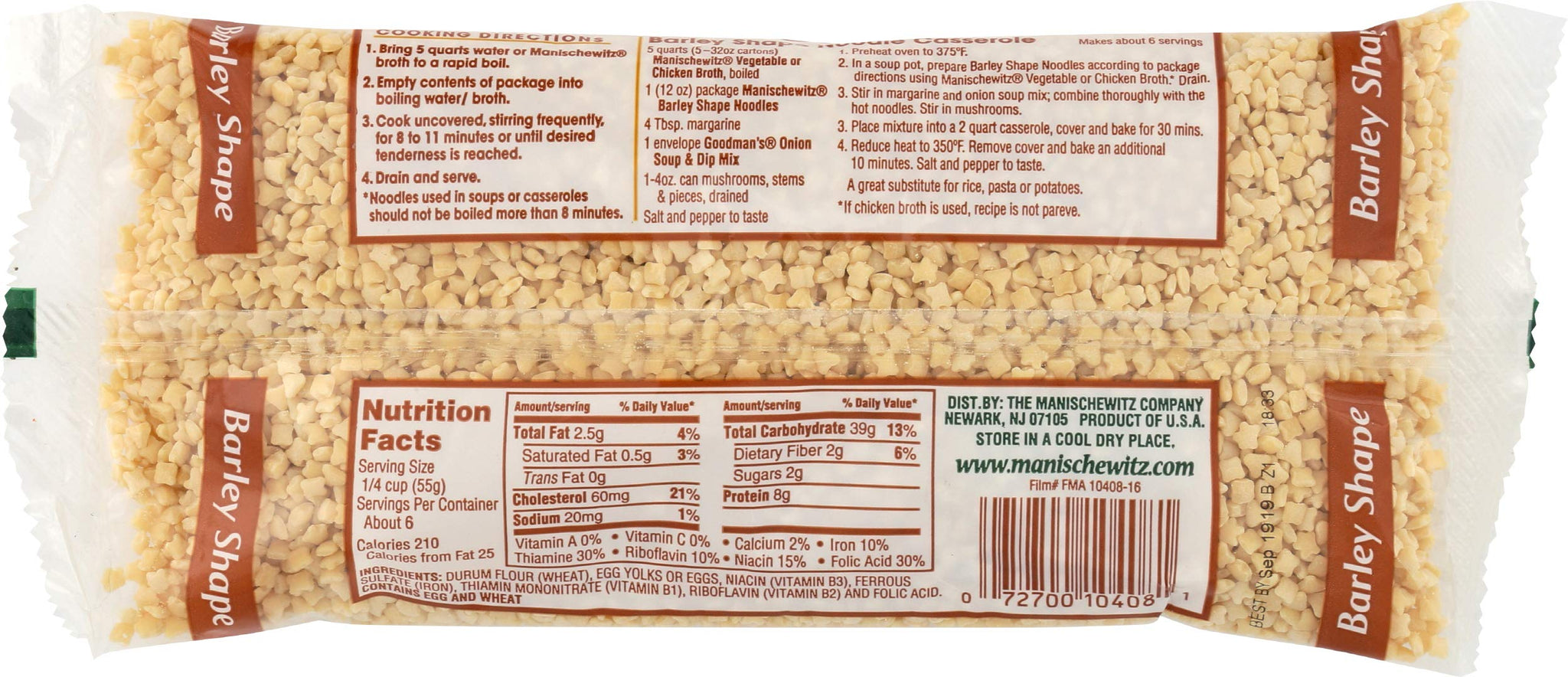 Manischewitz Barley Shaped Enriched Egg Noodles, 12 OZ (Pack of 12) Makes a Great Homestyle Farfel, No Preservatives, Low Sodium