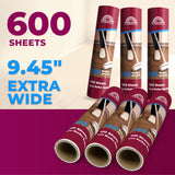 RainbowZone 6 Rolls of 9.5'' Extra Wide Large Lint Roller Refills. Total 600 Extra Sticky Adhesive Peel Sheets (100 Sheet per roll) for Pet Hair