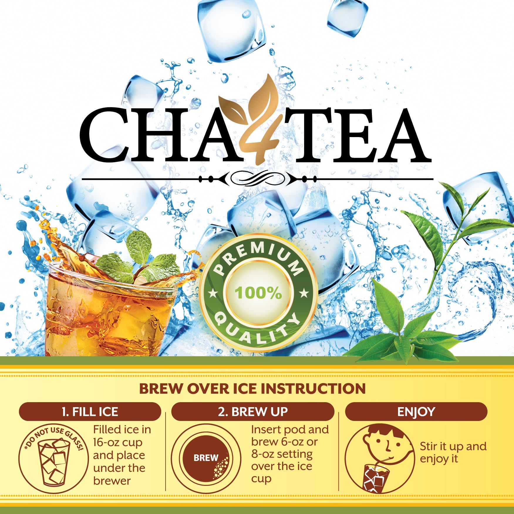 Cha4Tea 36-Count Premium Ice Black Tea K-Cups, Unsweetened Brew Over Ice Tea Pods Compatible with Keurig 2.0, Bold & Full-Bodied Single Serve Tea