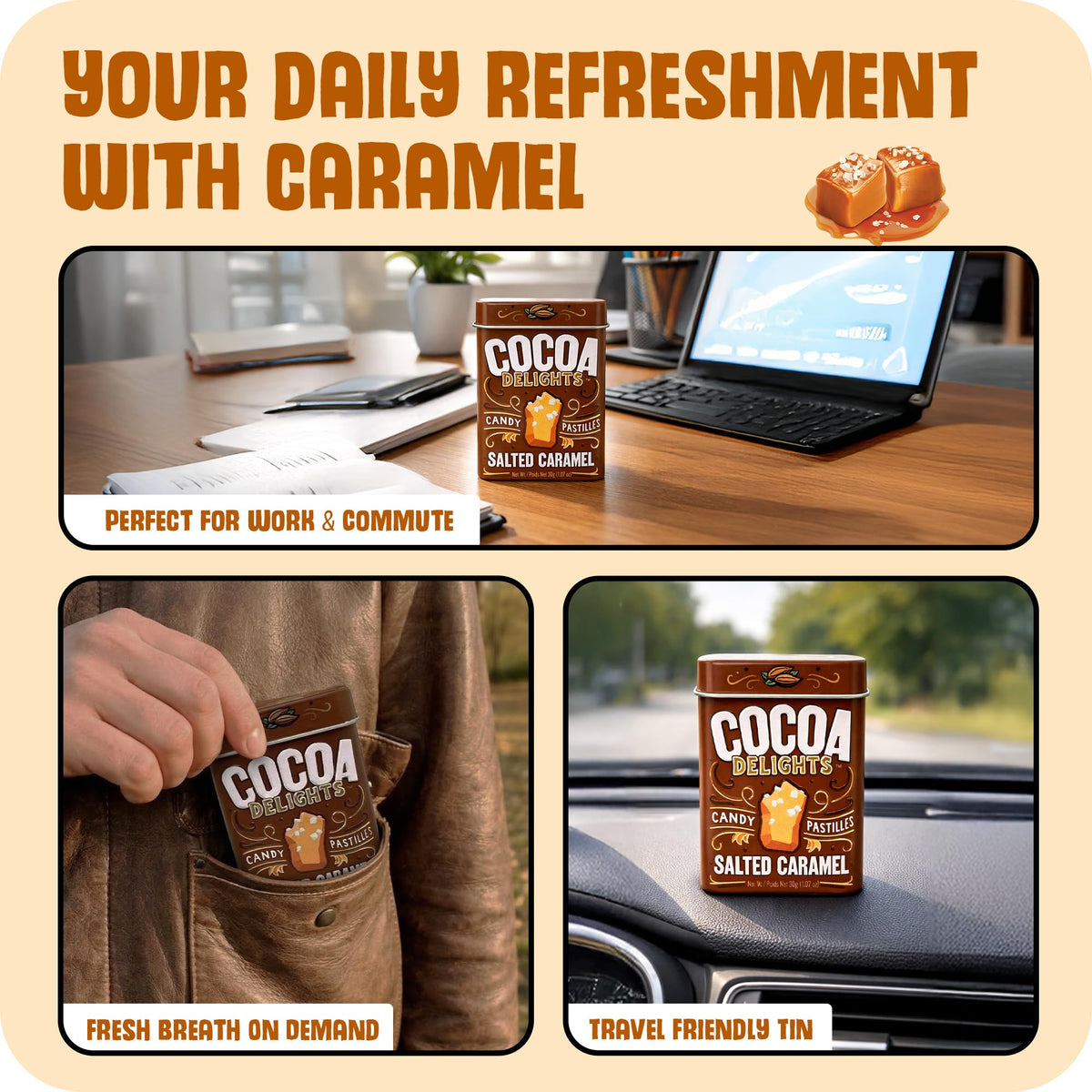 Cocoa Delights Salted Caramel Candy Pastilles, 30 Count (Pack of 12)