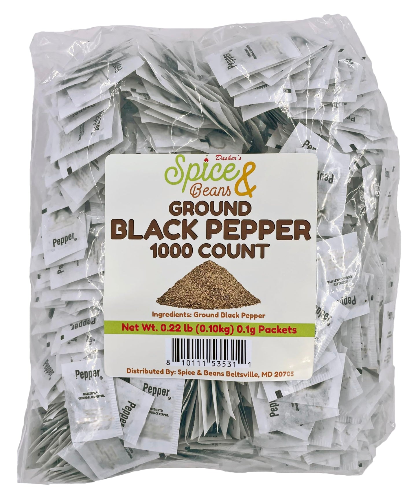 Ground Black Pepper Packets | Single Serve | Portion Control Seasoning | Bulk | Condiment Pack for Takeout, Restaurants, Catering, Office Break Rooms