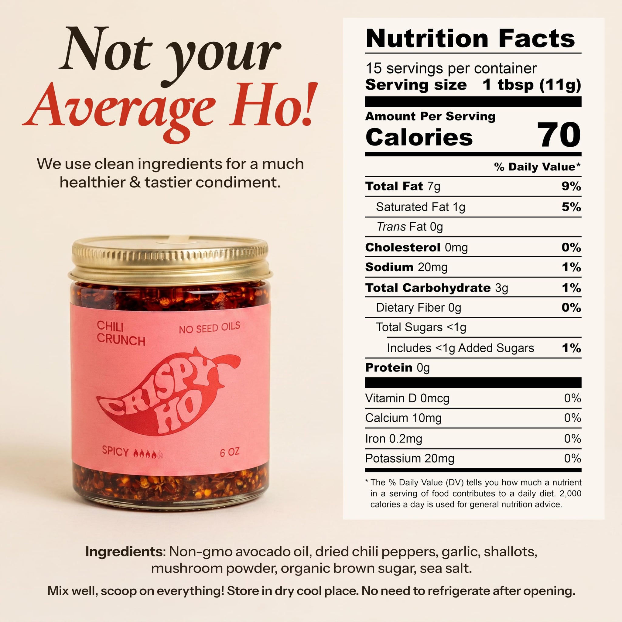 CRISPY HO Spicy Chili Oil Crunch - Premium Chili Crisp, No Seed Oils, Avocado Oil, Crunchy Garlic and Shallots - Extra Spicy, Savory, Umami Hot Sauce