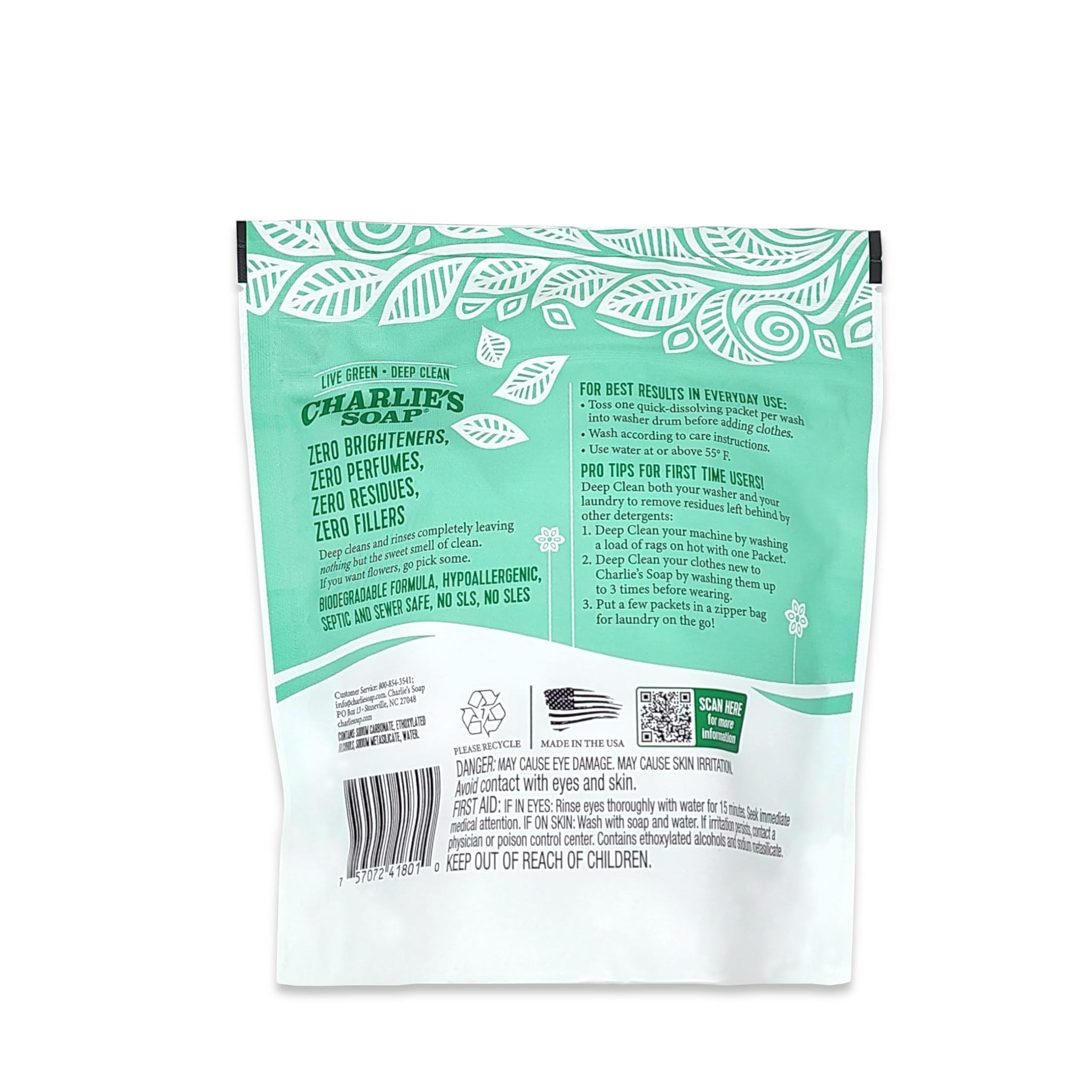 Charlie’s Soap - Fragrance Free Powdered Laundry Detergent Packets - 30 Pods (1 Pack)…