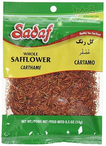 Sadaf Safflower Carthame - Whole Safflower for Cooking & Food Flavoring - Safflower Seasoning - Kosher & Vegetarian - 0.5 oz Resealable Bag