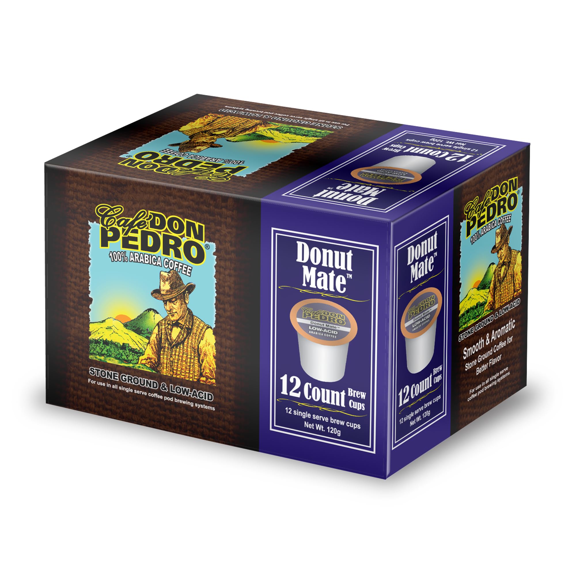 Cafe Don Pedro Donut Mate - Low Acid Coffee K Cups for Sensitive Stomach, 100% Natural Arabica, Light & Medium-Light Roast, Improved Pods - No More