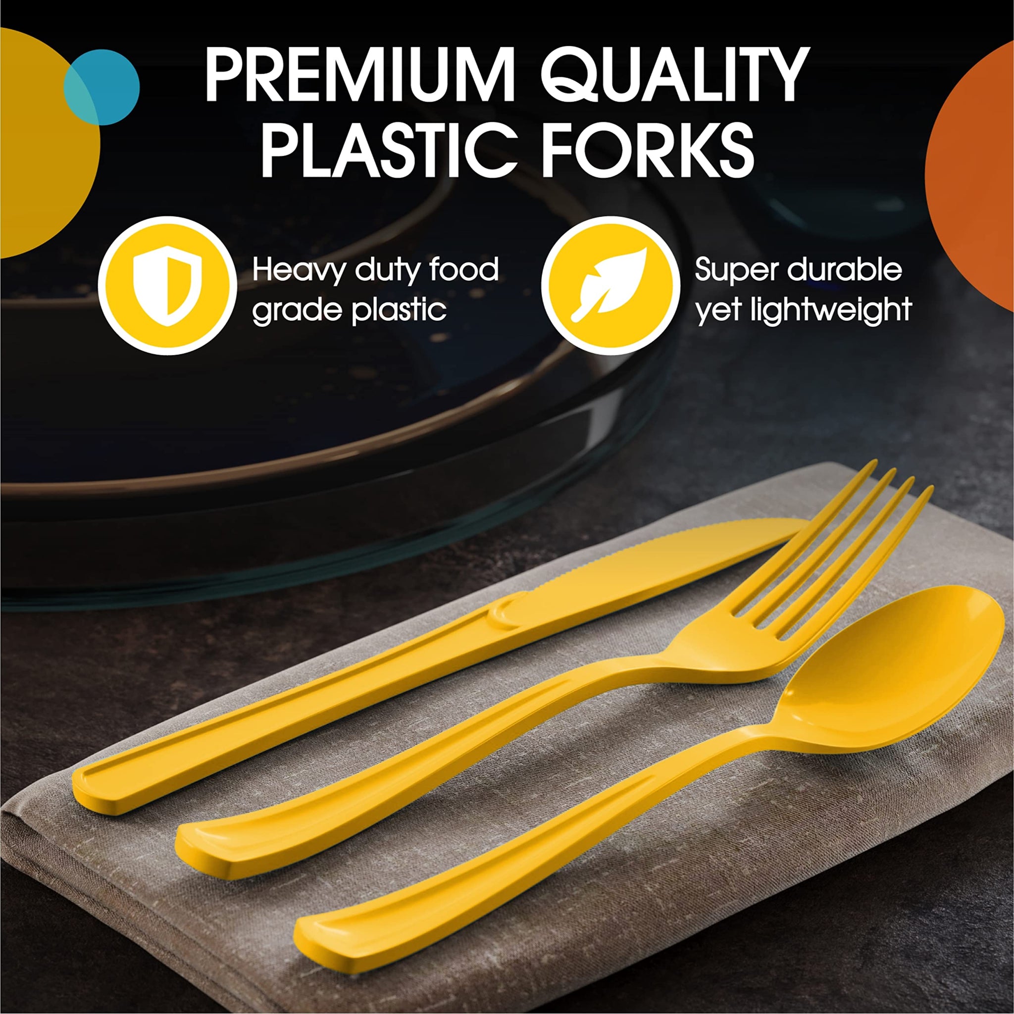 Exquisite Yellow Plastic Forks 50 Pieces Yellow Forks Disposable Utensils Heavy Duty Plastic Cutlery Set Disposable Cutlery Sets Flatware Sets