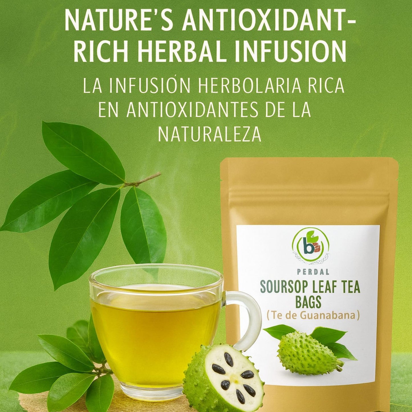 Guanábana (Soursop) Herbal Tea - 50 Bags (2 g Each) - 100% Natural, Vegan, Non-GMO, Sugar-Free, Caffeine-Free - Antioxidant-Rich Infusion for Hot