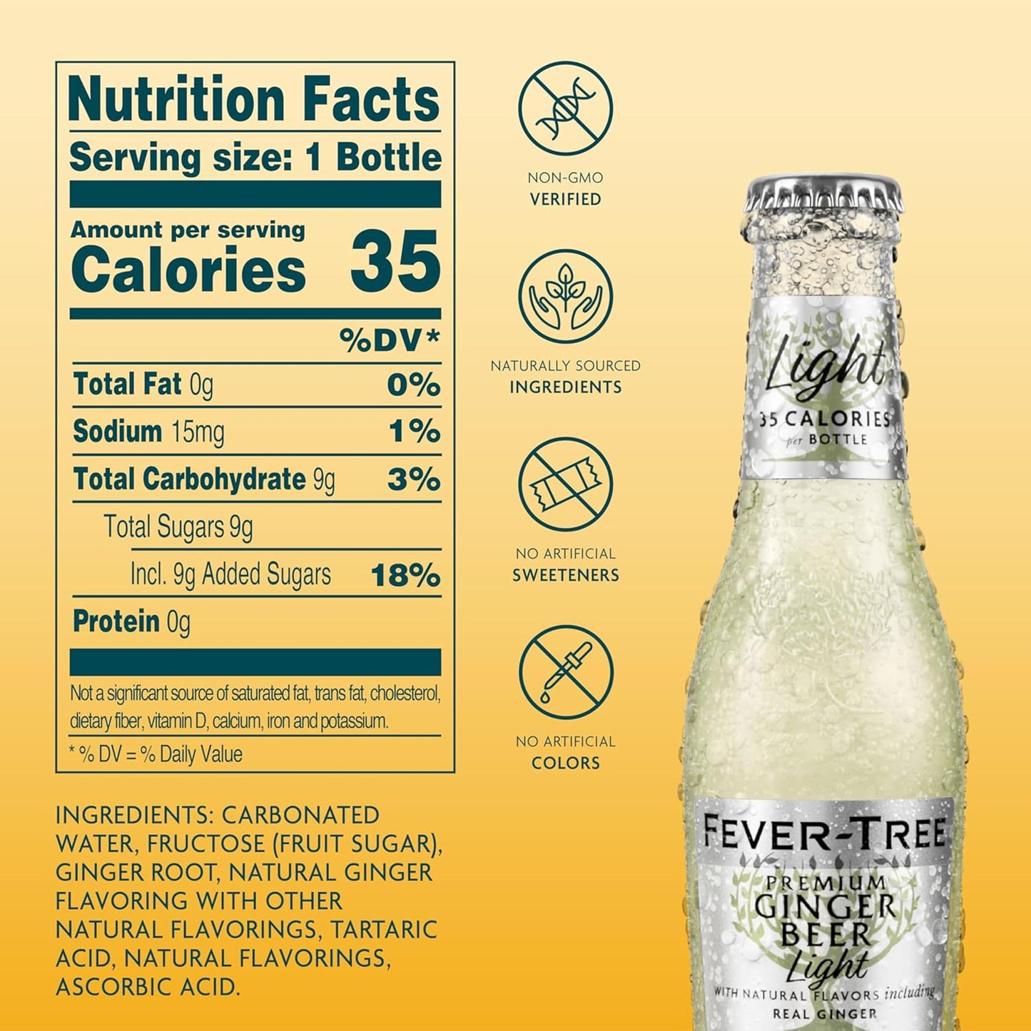 Fever-Tree Light Ginger Beer - Premium Low Calorie Mixer for Cocktails and Mocktails, 6.8 fl oz Bottles, Pack of 24 - Naturally Sourced, Non-GMO