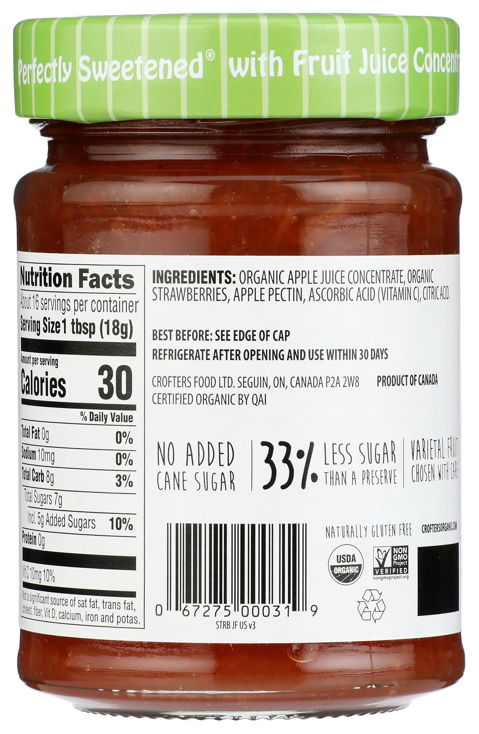 CROFTERS Organic Strawberry Fruit Spread, 10 OZ